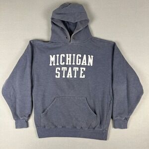 VTG‎ Michigan State Hoodie Mens Medium Faded Blue Grey 1990s Sweatshirt MSU